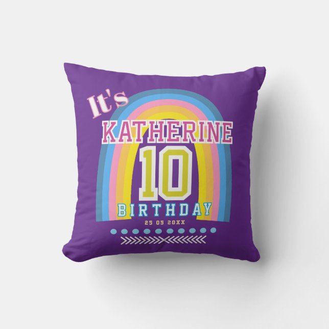 Cojín Decorativo Arcoíris 10 cumpleaños Morado (Anverso)