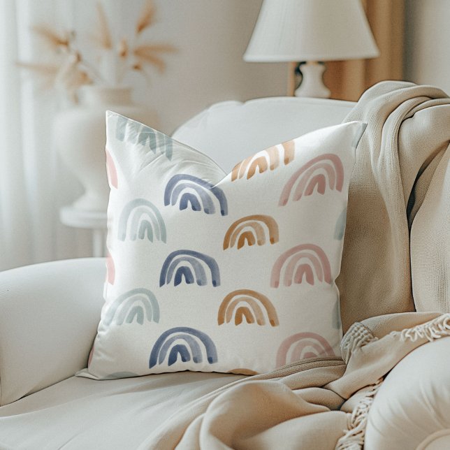 Cojín Decorativo Arcoiris acuarelas en los tonos de la tierra rever (Watercolor Rainbows in Earth Tones Reversible Throw Pillow)