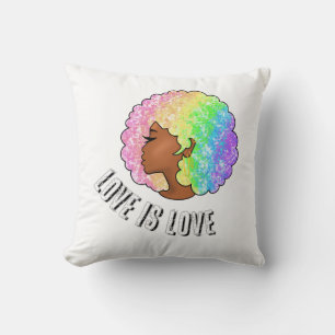 Cojín Decorativo arcoíris afro LGBTQ el amor es amor orgullo chica 