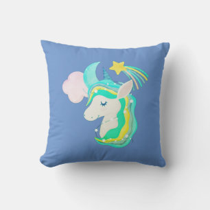 Cojín decorativo arcoiris azul cielo de unicornio