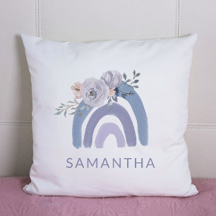 Cojín Decorativo Arcoiris azul y morado con flores