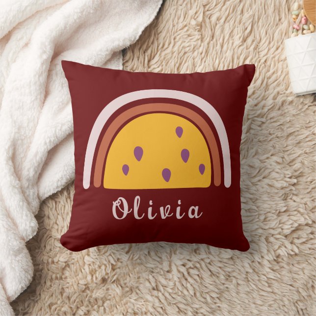 Cojín Decorativo Arcoiris boho con nombre personalizado amarillo (Manta)