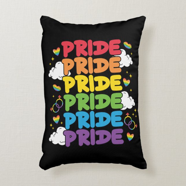 Cojín Decorativo Arcoiris, corazones y nubes - Orgullo repetido (Frente (Vertical))