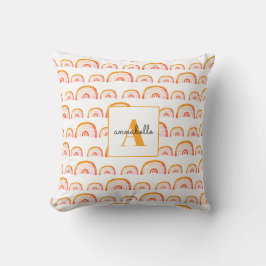 Cojín Decorativo Arcoíris de Acuarela Naranja Monograma Moderno