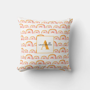 Cojín Decorativo Arcoíris de Acuarela Naranja Monograma Moderno