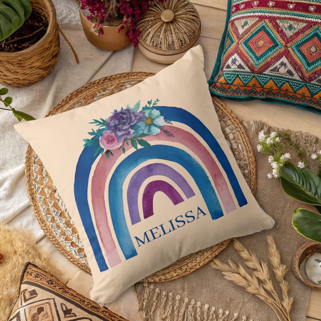 Cojín Decorativo arcoiris de Boho personalizado con flores (Subido por el creador)