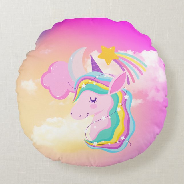 Cojín decorativo arcoiris de Fushcia Unicorn (Anverso)