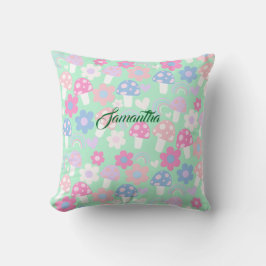 Cojín Decorativo Arcoiris, Hongos Y Flores Cutos