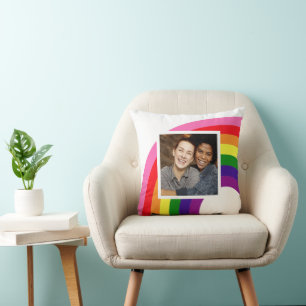 Cojín Decorativo Arcoíris Retro Arco Foto de Pareja Personalizada