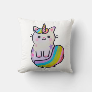Cojín Decorativo Arcoiris unicornio de gato blanco