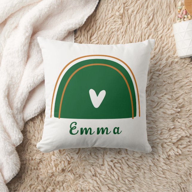 Cojín Decorativo Arcoiris verde Heart Boho con nombre personalizado (Manta)