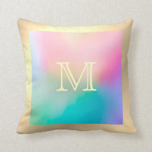 Cojín Decorativo Arcoiris Y Monograma De Oro En Color De Agua Resum