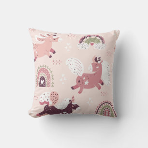 Cojín Decorativo Arcos de lluvia de Unicornios: Pastel de fondo mág