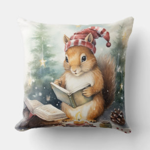 Cojín Decorativo Ardilla de Navidad leyendo