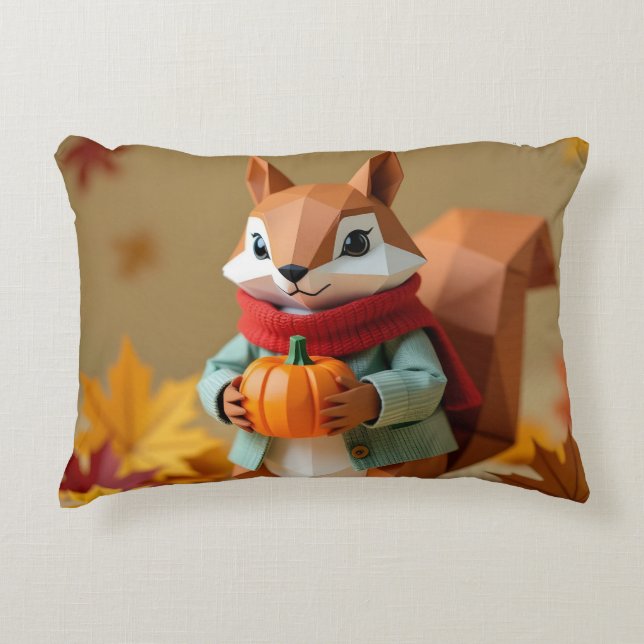 Cojín Decorativo ardilla de origen lúdica con calabaza | Fall Throw (Anverso)