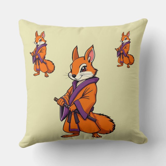 Cojín Decorativo Ardilla de Samurai japonesa (Reverso )