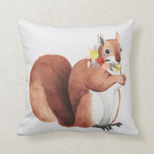Cojín Decorativo Ardilla del bosque de la Corona de flores