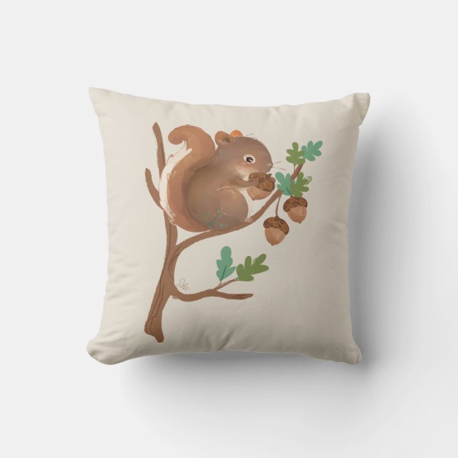 Cojín Decorativo Ardilla ・ Ilustracion de animales de bosque de bos (Anverso)