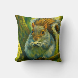 Cojín Decorativo ardilla impresionista en follaje forestal