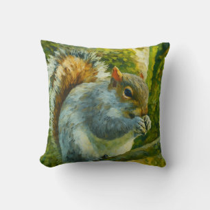 Cojín Decorativo ardilla impresionista en follaje forestal