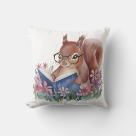 Cojín Decorativo Ardilla Leyendo Un Libro, Enclavada En Flores