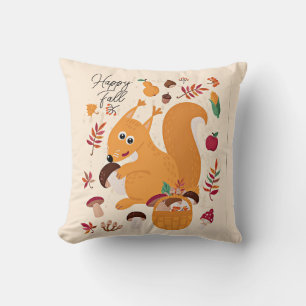Cojín Decorativo ardilla linda de otoño con texto personalizado