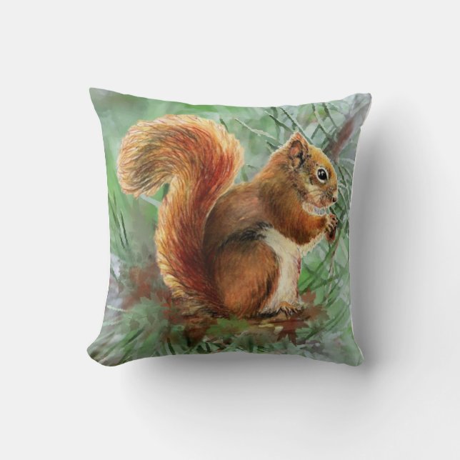 Cojín Decorativo Ardilla pura en el árbol de pinos, fauna animal (Anverso)