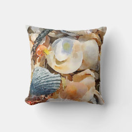Cojín Decorativo Arenas azules y de Crema y mariscos en arena de pl