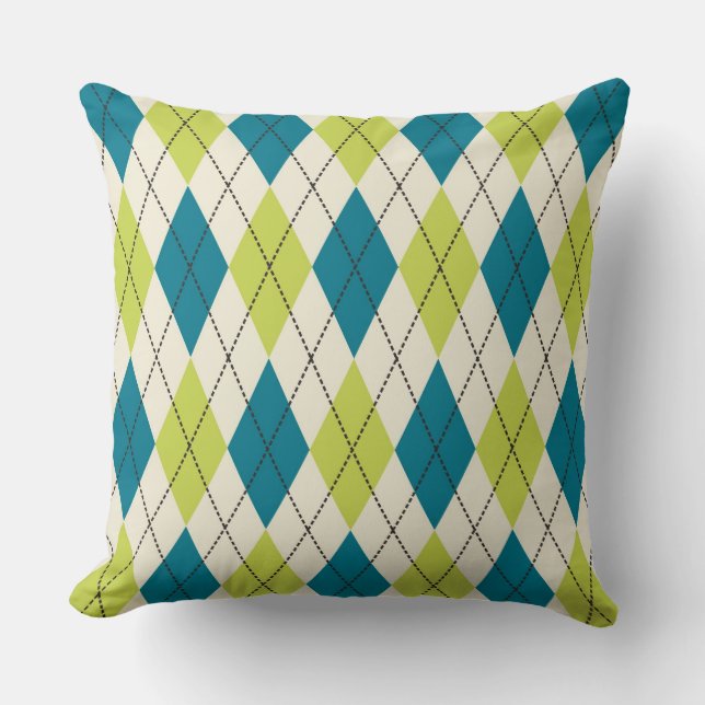 Cojín Decorativo Argyle azul y verde (Anverso)