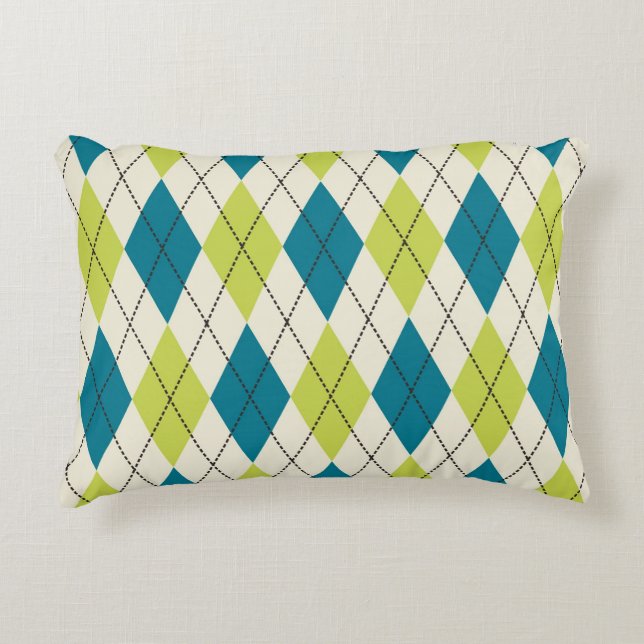 Cojín Decorativo Argyle azul y verde (Anverso)