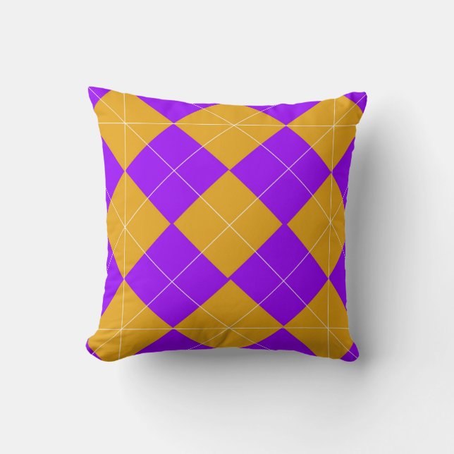 Cojín Decorativo Argyle morado y Naranja (Anverso)
