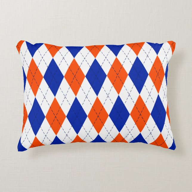 Cojín Decorativo Argyle naranja y Diamante Azul (Anverso)