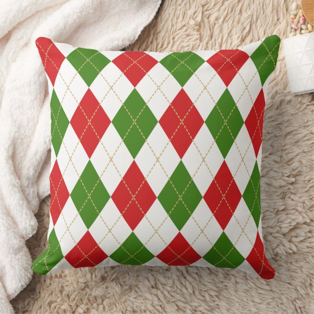 Cojín Decorativo Argyle Rojo Verde Blanco (Manta)