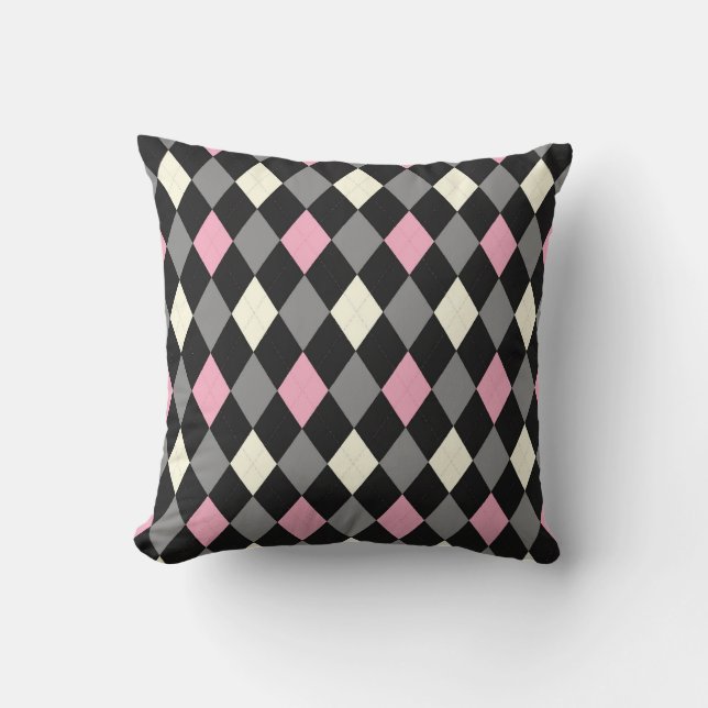 Cojín Decorativo Argyle rosado y negro (Anverso)