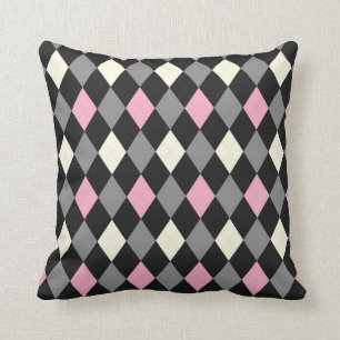 Cojín Decorativo Argyle rosado y negro