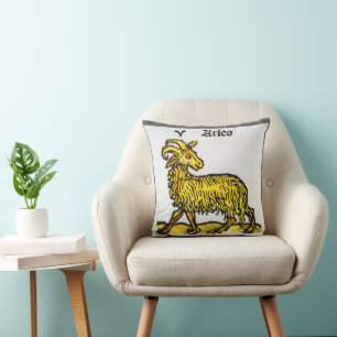 Cojín Decorativo Aries el Carnero Dorado, Signos Vintage del Zodiac