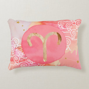 Cojín Decorativo Aries Red Watercolor Astrología Rasgos de Rótulo Z