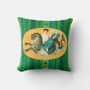 Cojín Decorativo ARIÓN EN UN CABALLO DE MAR CON Tiras Verdes LYRA