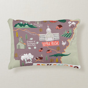 Cojín Decorativo Arkansas Ilustrado: Mapa de viaje de EE. UU.