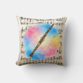 Cojín Decorativo Armonía clarinete: Coloridas acuarelas. Píldora de