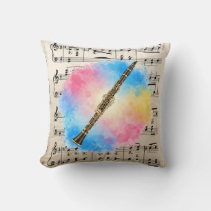 Cojín Decorativo Armonía clarinete: Coloridas acuarelas. Píldora de