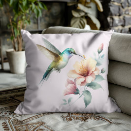 Cojín Decorativo Armonía de Colibrí con Hibisco Elegante