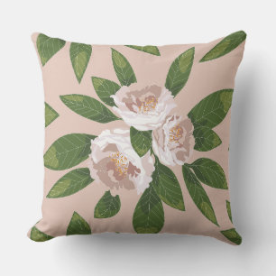Cojín Decorativo Armonía de jardín de crema: camelias y vegetación
