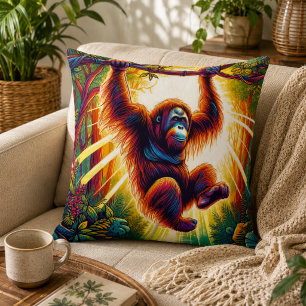 Cojín Decorativo Armonía de la Selva: Inspirada en Orangutanes 