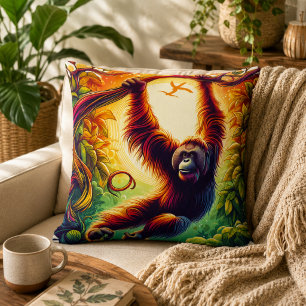Cojín Decorativo Armonía de la Selva: Inspirado en Orangutanes 