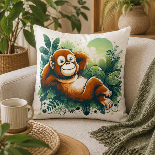 Cojín Decorativo Armonía de la Selva: Inspirado en Orangutanes 