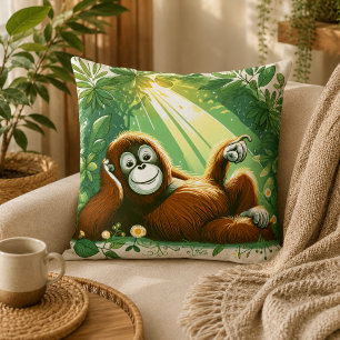 Cojín Decorativo Armonía de la Selva: Inspirado en Orangutanes 