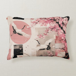 Cojín Decorativo Armonía de Sakura y Grullas de Vanguardia