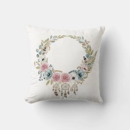 Cojín Decorativo Aro floral atrapasueños boho acuarela
