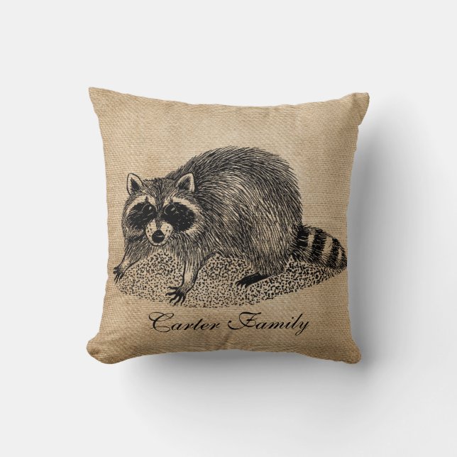 Cojín Decorativo Arpillera del mapache personalizada (Anverso)